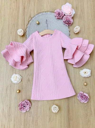 Mia Belle Girls Best Pick  Ruffle Sleeve Sweater Dress In Pink
