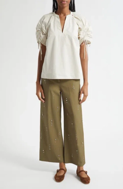 3.1 Phillip Lim Ruched Sleeve V-neck Top In Multi