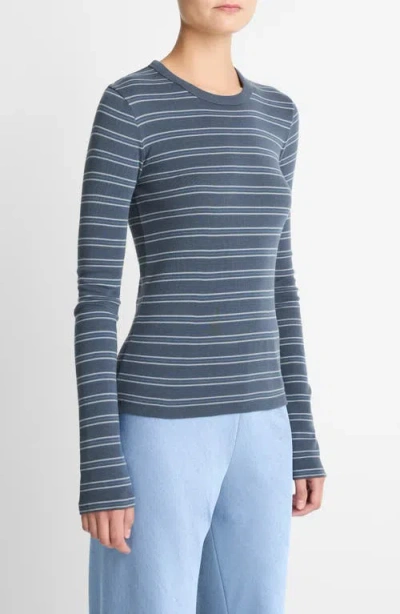 Vince Stripe Long Sleeve T-shirt In Blue