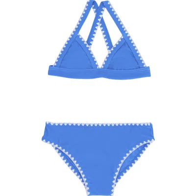 Feather 4 Arrow Kids' Coastline Whipstitch Trim Upf 50+ Two-piece Swimsuit In Blue
