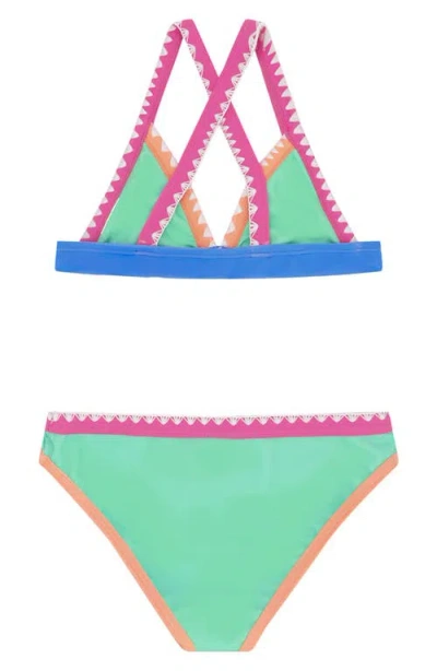 Feather 4 Arrow Kids' Coastline Whipstitch Trim Upf 50+ Two-piece Swimsuit In Green