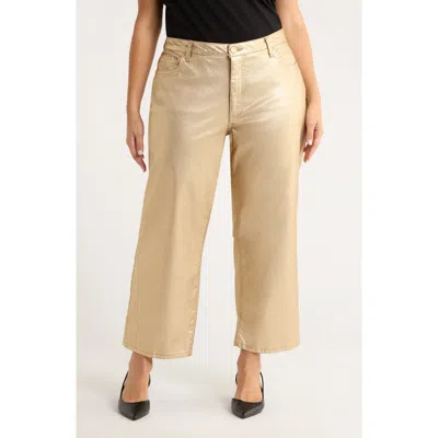 Kut From The Kloth Coated High Waist Wide Leg Ankle Jeans In Brown