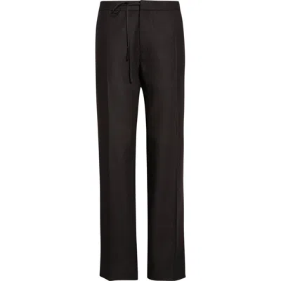 Maison Margiela Straight Leg Virgin Wool Flannel Trousers In Black