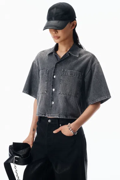 Alexander Wang Cropped Short Sleeve Shirt In Gray