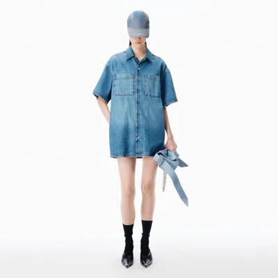 Alexander Wang Boxy Denim Shirtdress In Blue