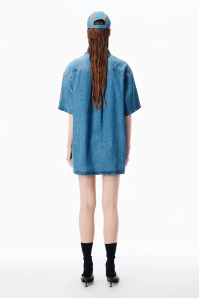 Alexander Wang Boxy Denim Shirtdress In Blue