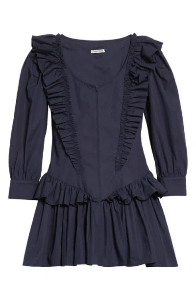 Sandy Liang Callie Ruffle Cotton Poplin Minidress In Blue