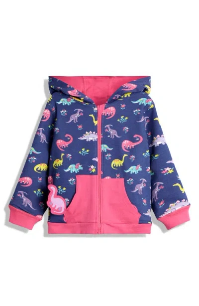 Jojo Maman Bébé Jojo Maman Bebe Kids' Dino Appliqué Reversible Zip-up Hoodie In Pink