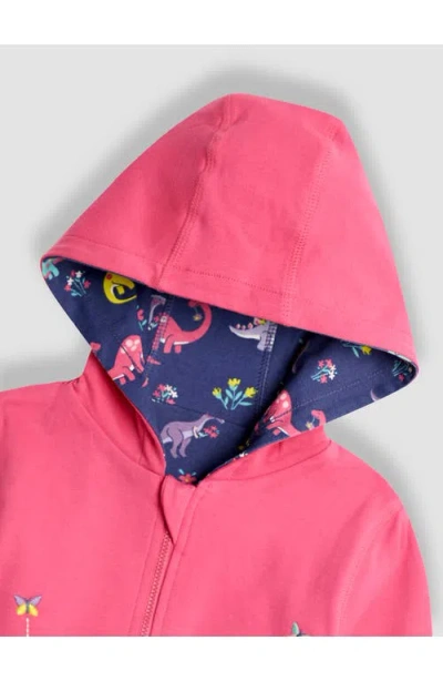 Jojo Maman Bébé Jojo Maman Bebe Kids' Dino Appliqué Reversible Zip-up Hoodie In Pink