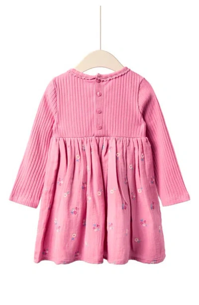 Jojo Maman Bébé Jojo Maman Bebe Kids' Floral Embroidered Long Sleeve Cotton Dress In Pink