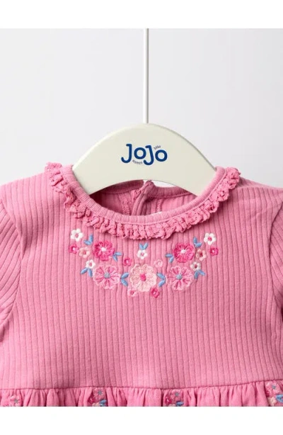 Jojo Maman Bébé Jojo Maman Bebe Kids' Floral Embroidered Long Sleeve Cotton Dress In Pink