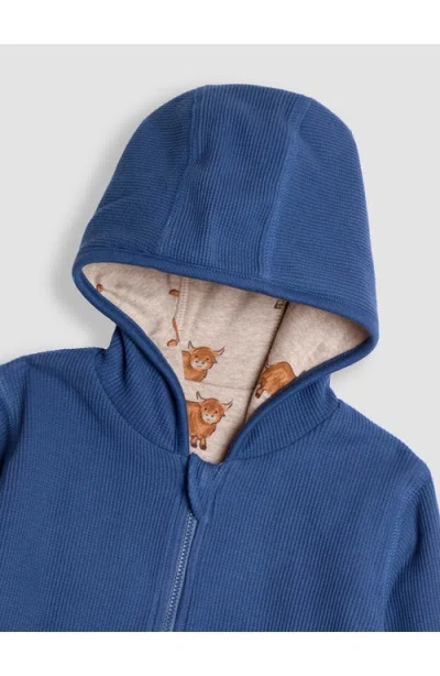 Jojo Maman Bébé Jojo Maman Bebe Kids' Highland Cow Reversible Cotton Zip-up Hoodie In Blue