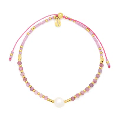 Kamaria Women's Black / Pink Lumira Mini Pearl & Gemstone Adjustable Bracelet With Miyuki Beads In Gold