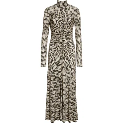 Ulla Johnson Ida Ruched Turtleneck Long Sleeve Maxi Dress In Brown