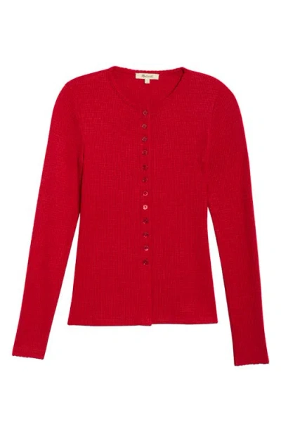Madewell Waffle-knit Cutaway Crewneck Cardigan In Red