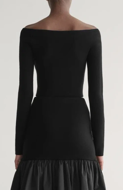 A.l.c . Jo Fitted Off The Shoulder Crop Sweater In Black