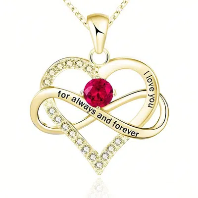 Harfi Women's Gold / Red Ruby Gemstone Heart Romantic Love Gold Plated Necklace In Multi