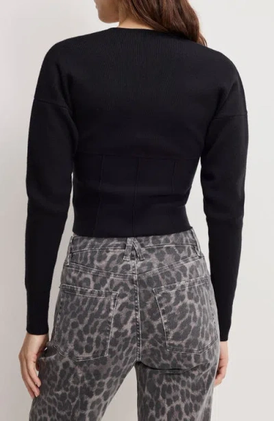 Good American Zip Front Bustier Sweater In Black