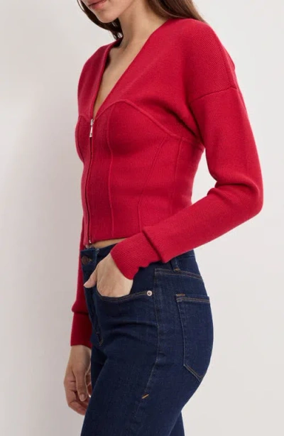 Good American Zip Front Bustier Sweater In Red