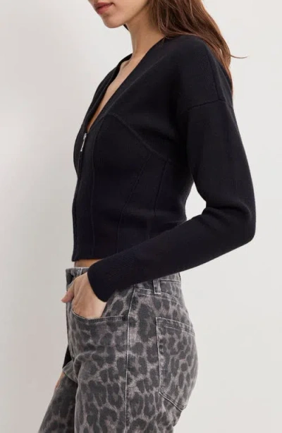 Good American Zip Front Bustier Sweater In Black