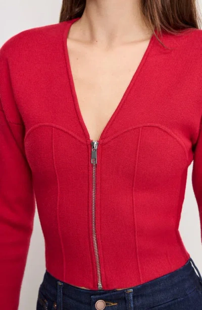 Good American Zip Front Bustier Sweater In Red