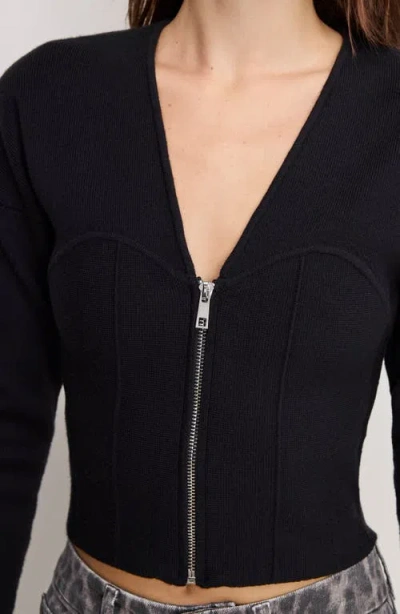 Good American Zip Front Bustier Sweater In Black