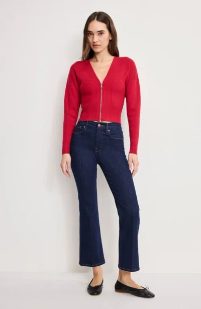 Good American Zip Front Bustier Sweater In Red