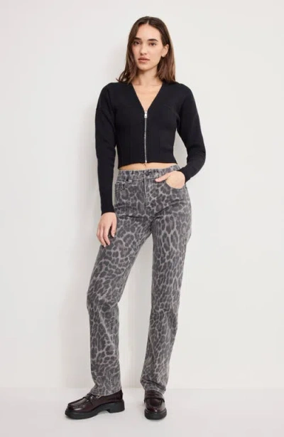 Good American Zip Front Bustier Sweater In Black