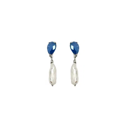 Iskra Women's Blue / Silver River Pearl Earrings - Denim Blue Silver In Multi