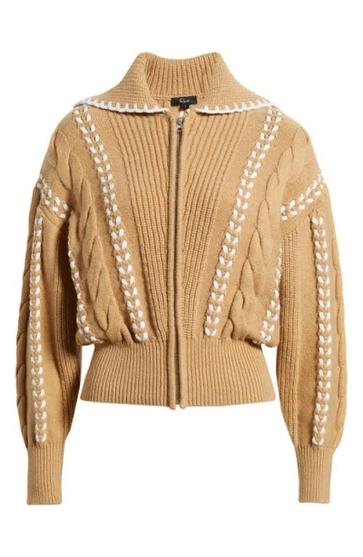 Rails Lune Whipstitch Detail Cotton Blend Bomber Sweater In Brown