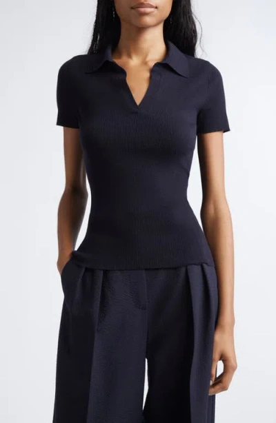 Max Mara Albero Dark Blue Virgin Wool Polo Shirt In Black