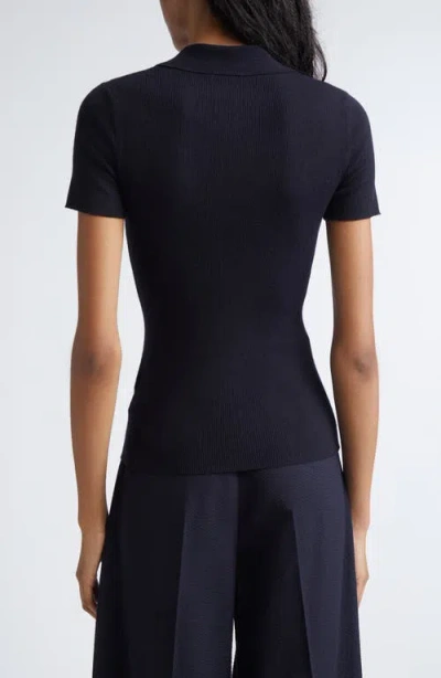 Max Mara Albero Dark Blue Virgin Wool Polo Shirt In Black