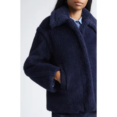 Max Mara Alpaca Wool Jacket Collared Design Front Pockets In Blue