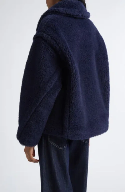 Max Mara Alpaca Wool Jacket Collared Design Front Pockets In Blue