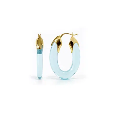 Gold & Honey Women's Gold / Blue Blue Diamond Carved Oval Lucite Birthstone Hoop Earrings In Blue