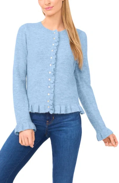 Cece Ruffle Trim Cardigan In Blue