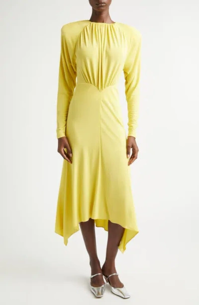 Stella Mccartney Gathered Long-sleeve Midi Handkerchief Dress In Yellow