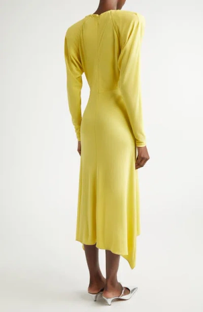 Stella Mccartney Gathered Long-sleeve Midi Handkerchief Dress In Yellow