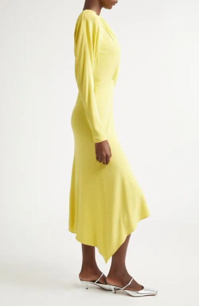 Stella Mccartney Gathered Long-sleeve Midi Handkerchief Dress In Yellow