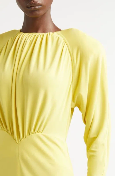 Stella Mccartney Gathered Long-sleeve Midi Handkerchief Dress In Yellow