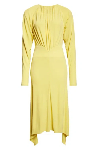 Stella Mccartney Gathered Long-sleeve Midi Handkerchief Dress In Yellow
