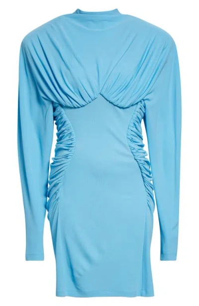 Stella Mccartney Pleated Long Sleeve Crepe Jersey Minidress In Blue