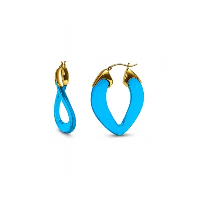 Gold & Honey Women's Blue / Gold Blue Topaz Curb Link Lucite Birthstone Hoop Earrings In Blue