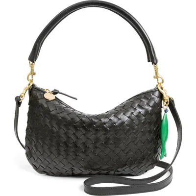 Clare V . Medium Petit Moyen Woven Leather Messenger Bag In Black