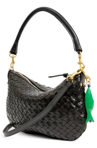 Clare V . Medium Petit Moyen Woven Leather Messenger Bag In Black