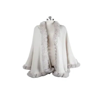 Saachi Faux Fur Trim Cape In White