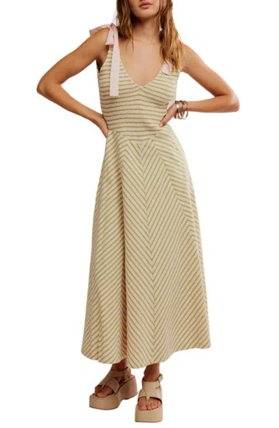 Free People Cecelia Stripe Tie Shoulder Midi Dress In Neutral
