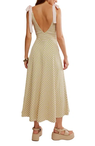 Free People Cecelia Stripe Tie Shoulder Midi Dress In Neutral