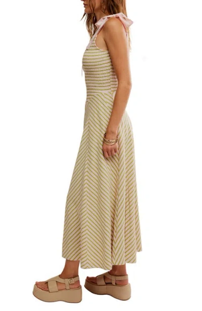 Free People Cecelia Stripe Tie Shoulder Midi Dress In Neutral
