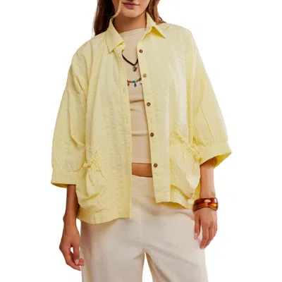 Free People Just Like Me Relaxed Fit Cotton Seersucker Button-up Shirt In Yellow